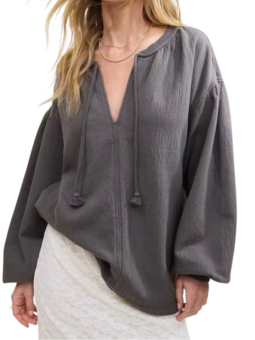 Aerie Easy Street Sweatshirt NWT M Oversized Balloon Sleeve Tunic Dark Gray
